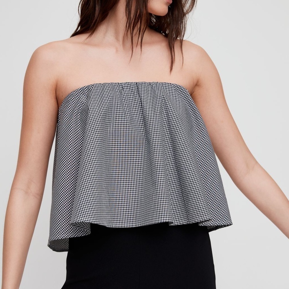 Aritzia Babaton Blouse XXS Crop Tube Top Gingham black festival boho western